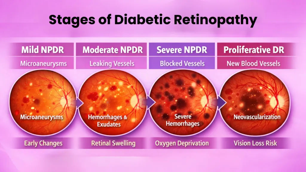 Stages of diabetic retinopathy diagram