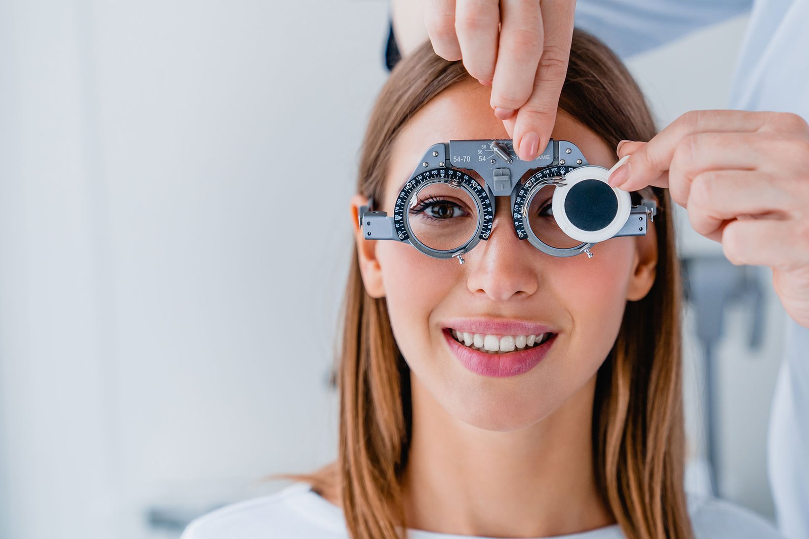 Doctor examining a patient with ophthalmology equipment